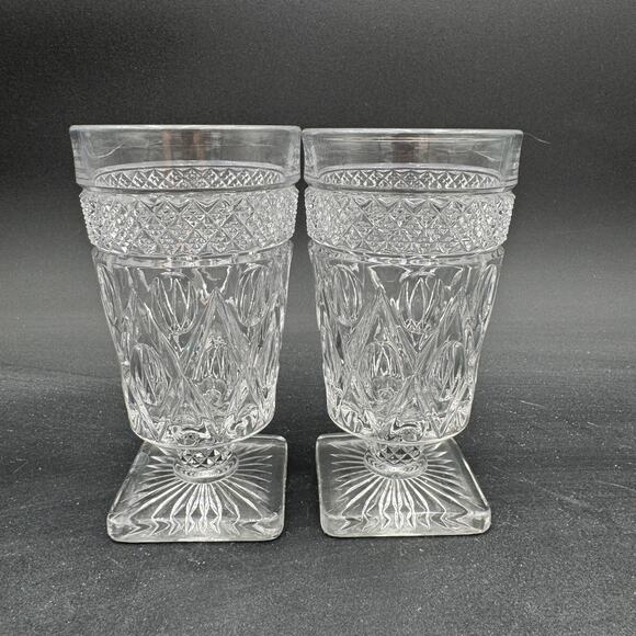 Vintage Footed Tumblers (2) 8 oz Cape Cod by Imperial Glass Ohio Glassware 5.5" - Picture 1 of 8